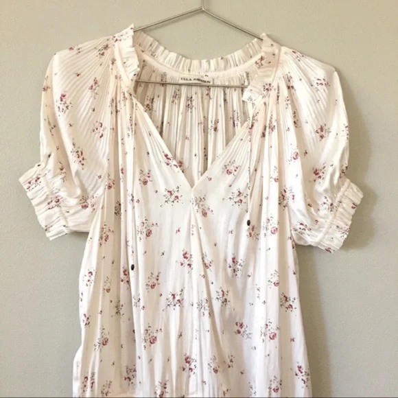 ULLA JOHNSON Pleated Mini Dress Floral Cream/Pink 4 - Picture 5 of 9
